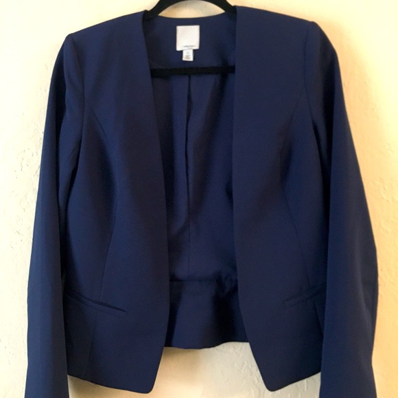Halogen Collarless Open Front Blazer XS Navy Blue Work Office Business Casual - Picture 1 of 9